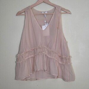 Joie Top Women M Beige V Neck Sleevless Silk Lined Babydoll Party Office Wedding